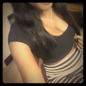 Black crop top and high waisted skirt